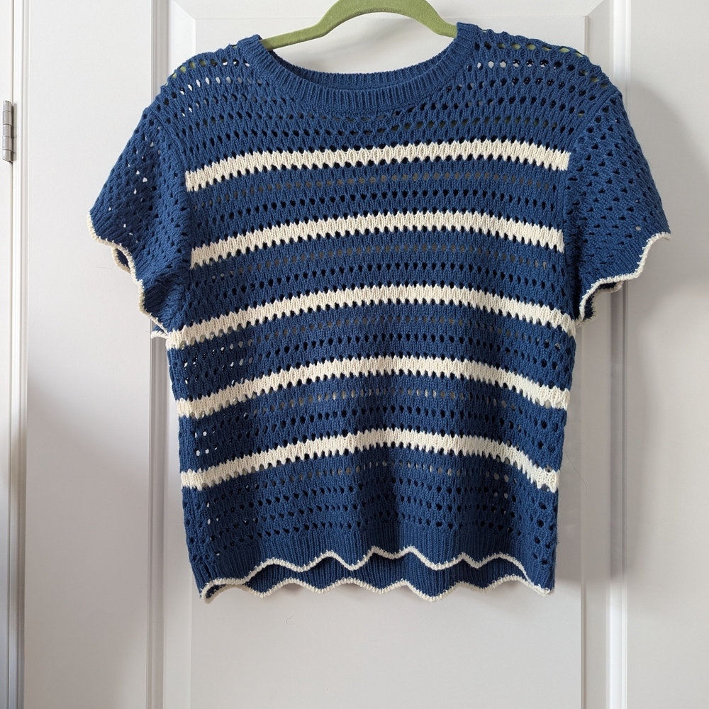 LA MIEL Navy and Cream Knit Top